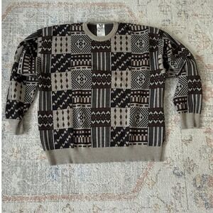 VTG Marz Munchen 100% Wool Geometric Patchwork Knit Grandpa Sweater